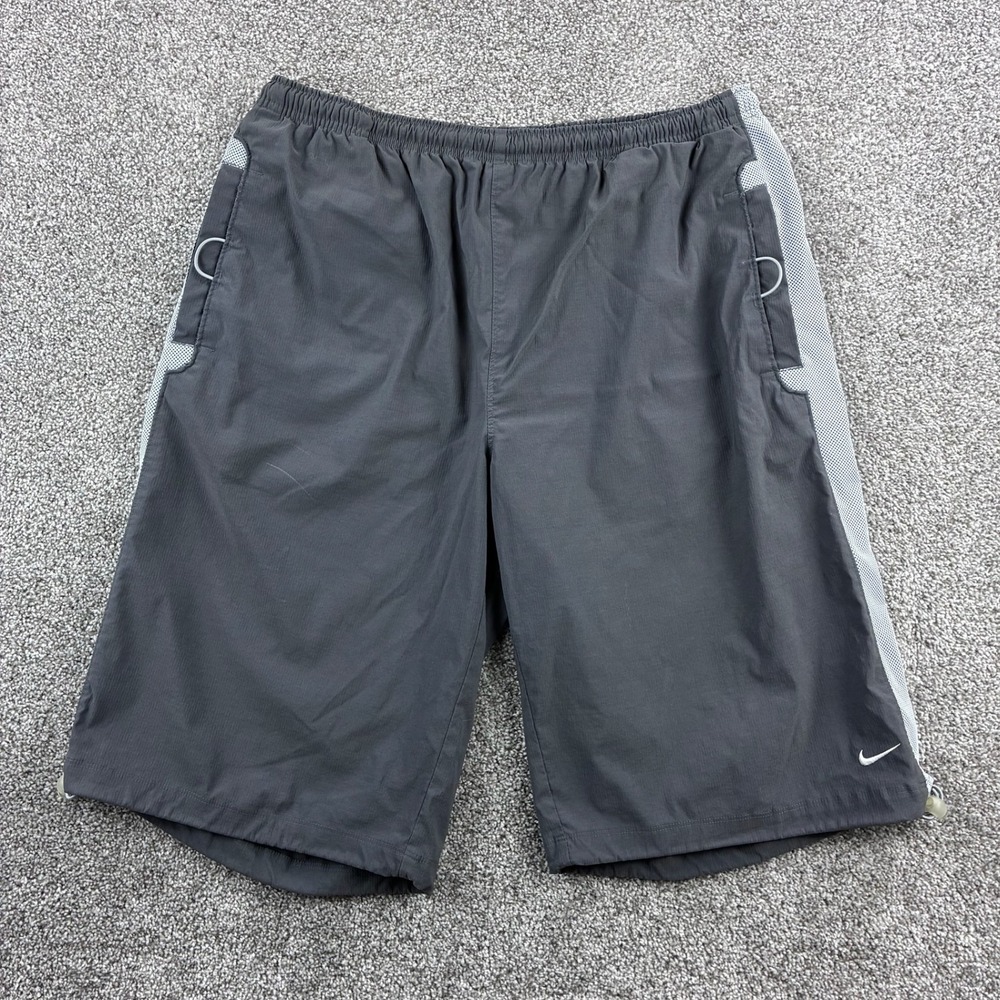 Vintage Y2K Nike Shorts Mens 2XL Gray Mesh Side Panel Bungee Hem Athletic Gorp